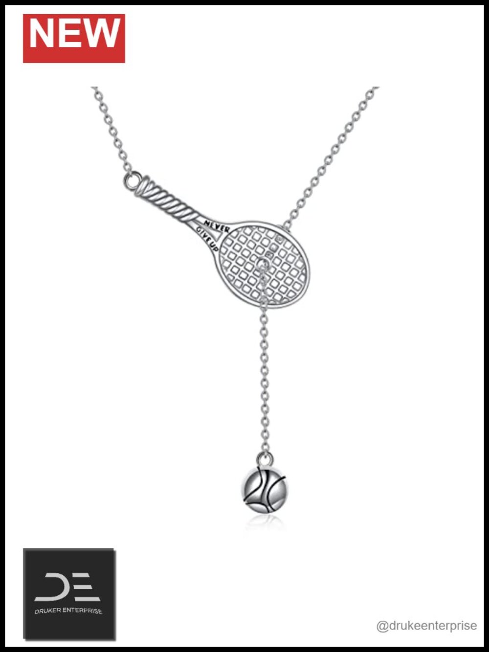 Sterling Silver Tennis Racket Pendant Necklace for Women 925 Hypoallergenic